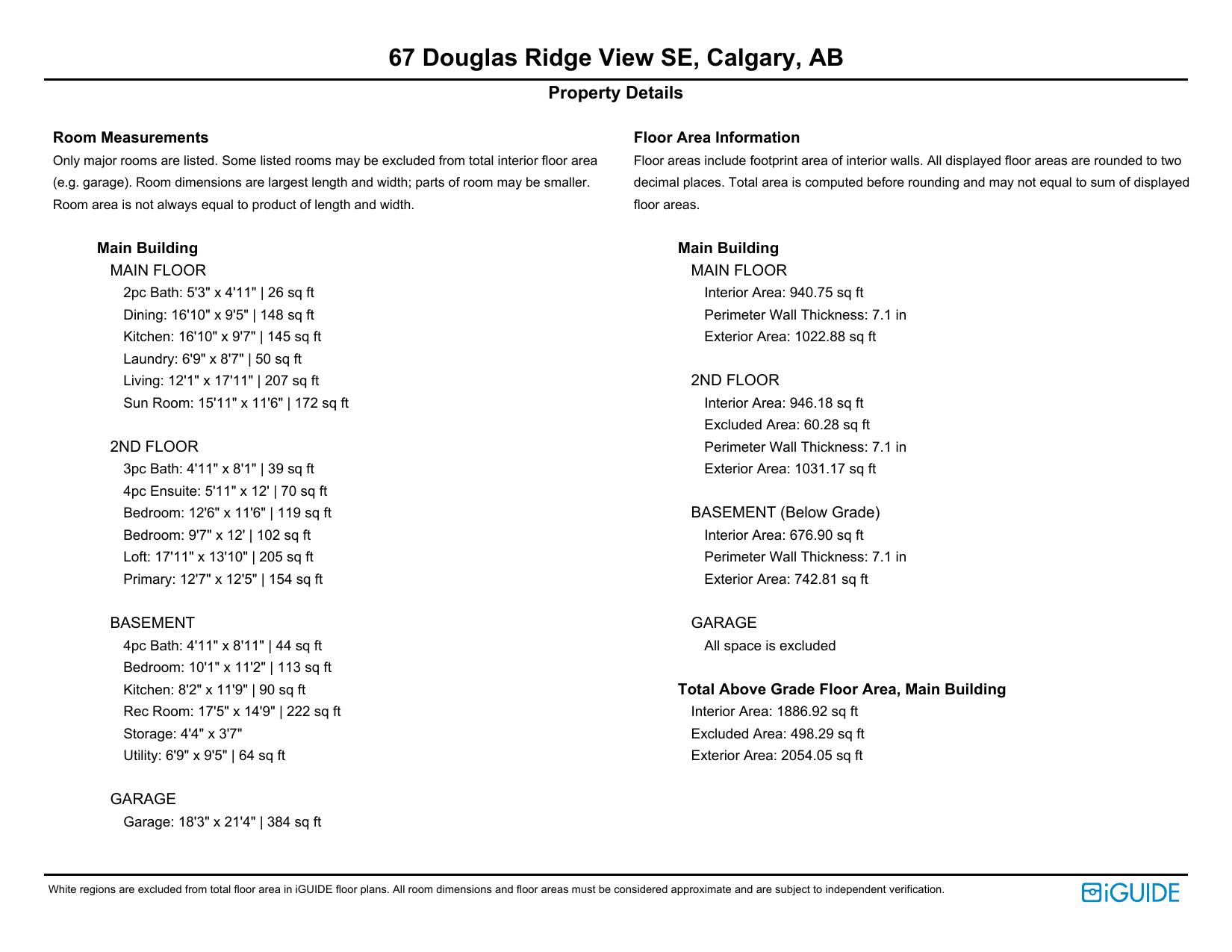 RMS property details with full room measurements and floor areas