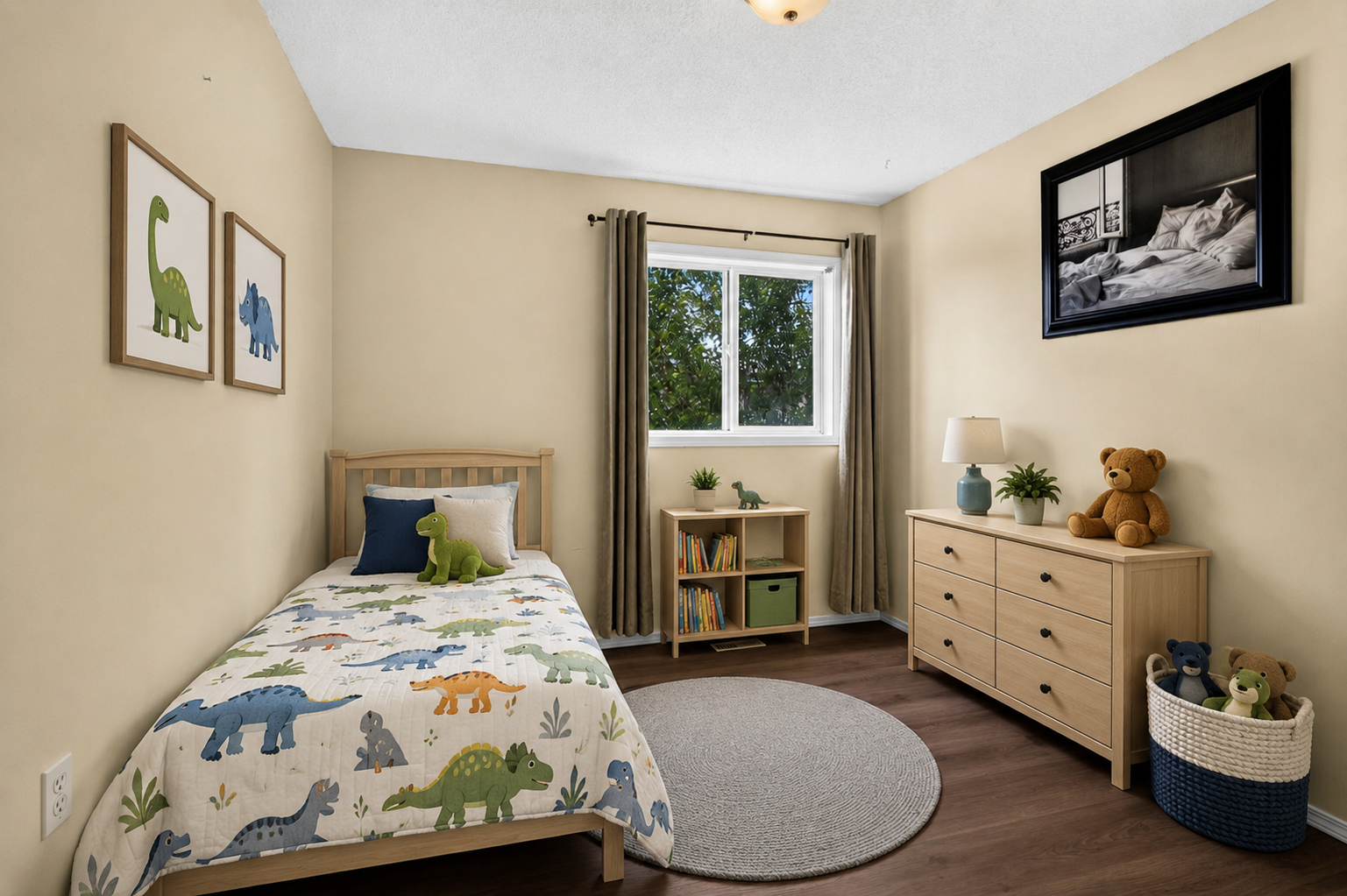 Children's bedroom with playful decor and natural light