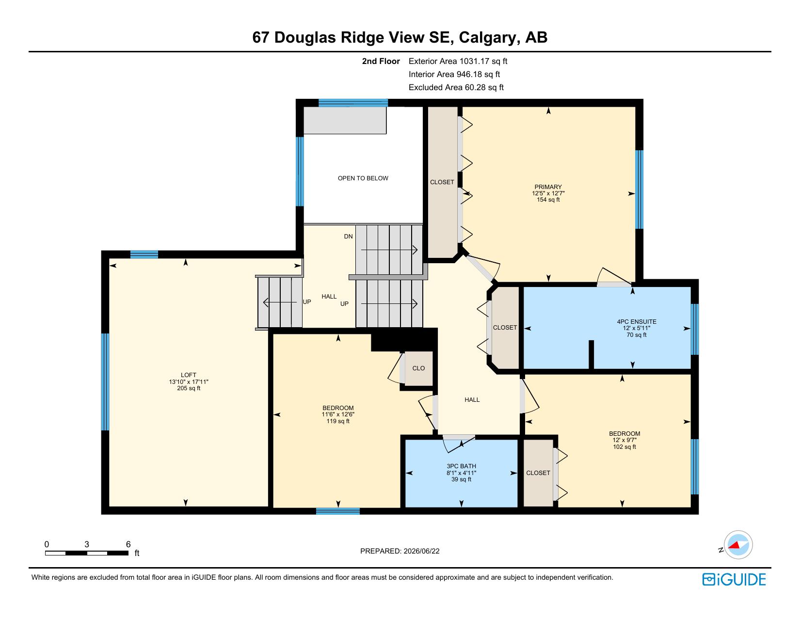 Second floor plan with primary suite, two bedrooms, loft and baths